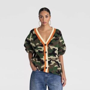 KBB by KAHLANA Women's 'The Slouchy Cardigan' - Olive Camo L